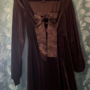 Black velvet bow dress